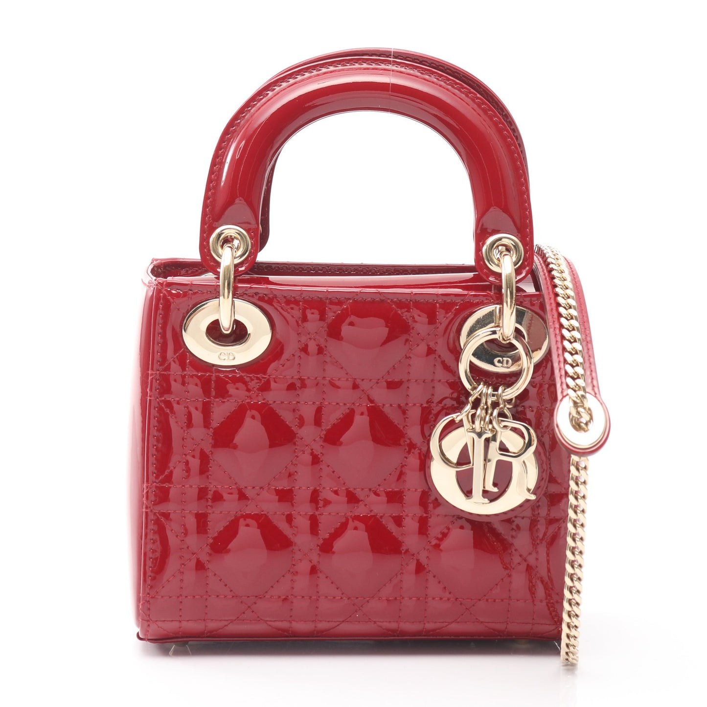 レディディオール ミニ カナージュ ハンドバッグ エナメルレザー レッド 2WAY クリスチャンディオール バッグ Christian Dior