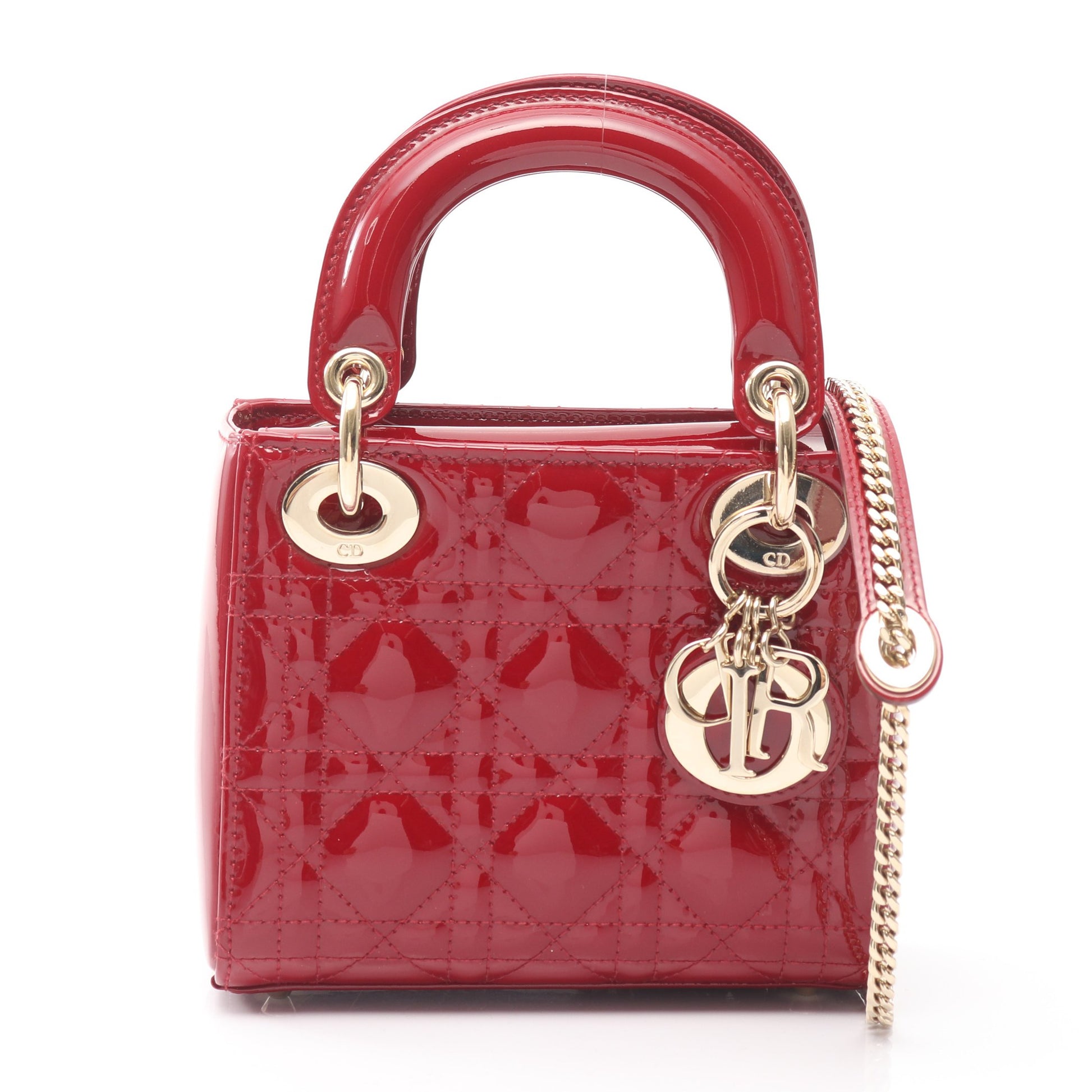 レディディオール ミニ カナージュ ハンドバッグ エナメルレザー レッド 2WAY クリスチャンディオール バッグ Christian Dior