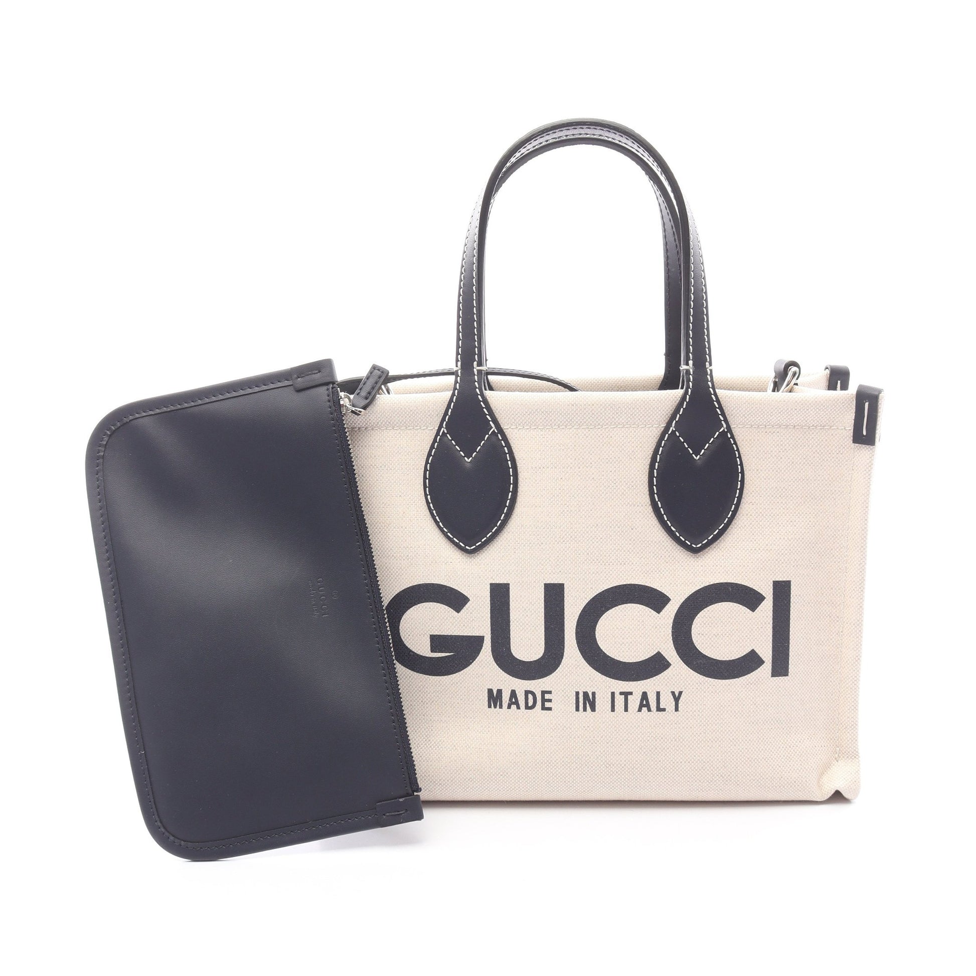 プリント ミニ ハンドバッグ トートバッグ キャンバス レザー アイボリー ダークネイビー グッチ バッグ GUCCI