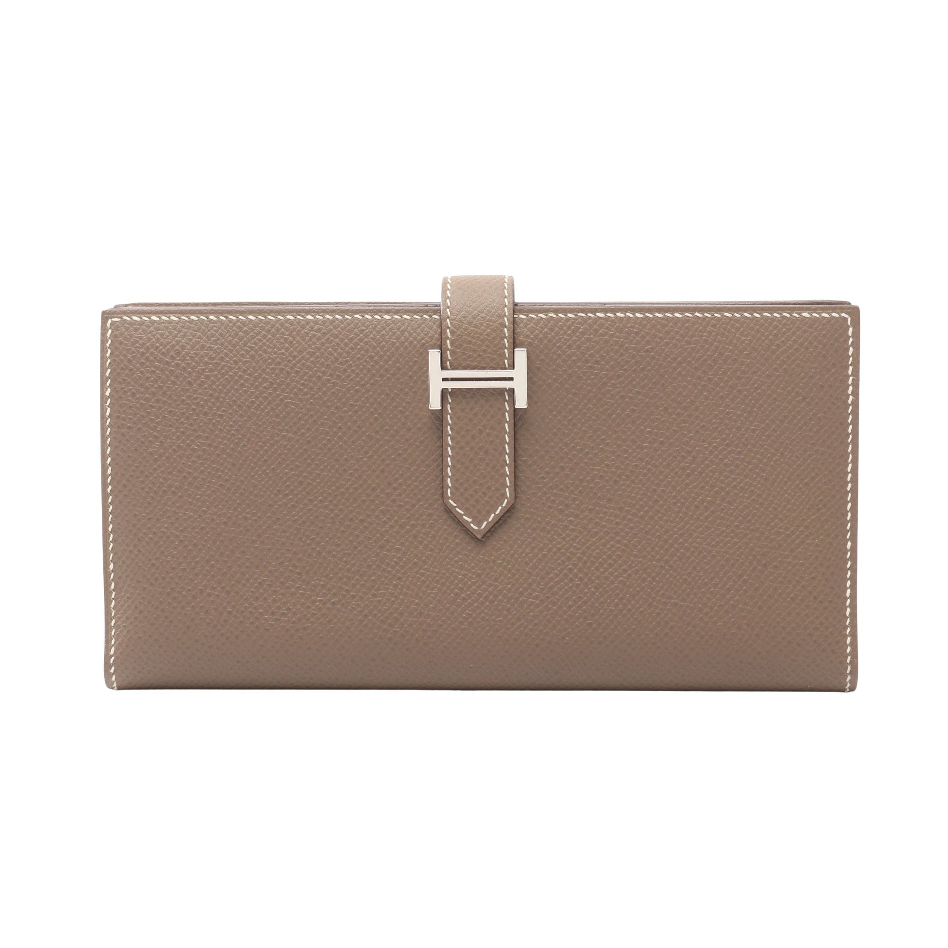ベアンスフレ エトゥープ 二つ折り長財布 ヴォーエプソン グレーブラウン シルバー金具 Y刻印 エルメス 財布・小物 HERMES