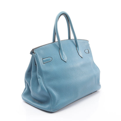 バーキン35 ブルージーン ハンドバッグ トリヨンクレマンス ライトブルー シルバー金具 □I刻印 エルメス バッグ HERMES