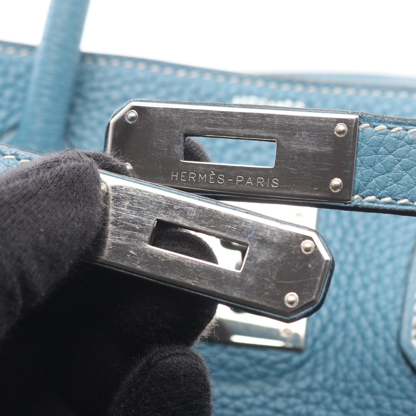 バーキン35 ブルージーン ハンドバッグ トリヨンクレマンス ライトブルー シルバー金具 □I刻印 エルメス バッグ HERMES
