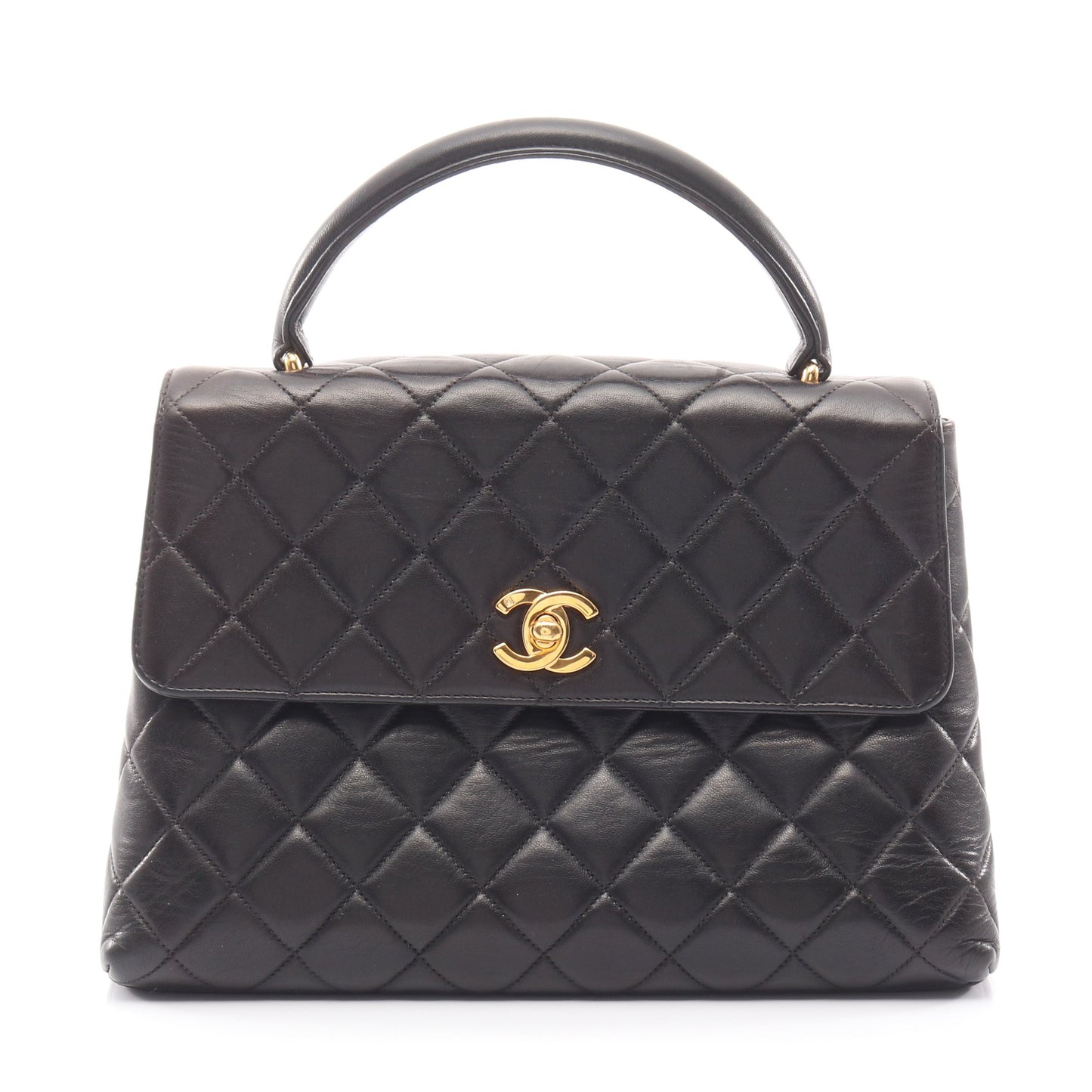 マトラッセ トップハンドル ハンドバッグ ラムスキン ブラック ゴールド金具 シャネル バッグ CHANEL