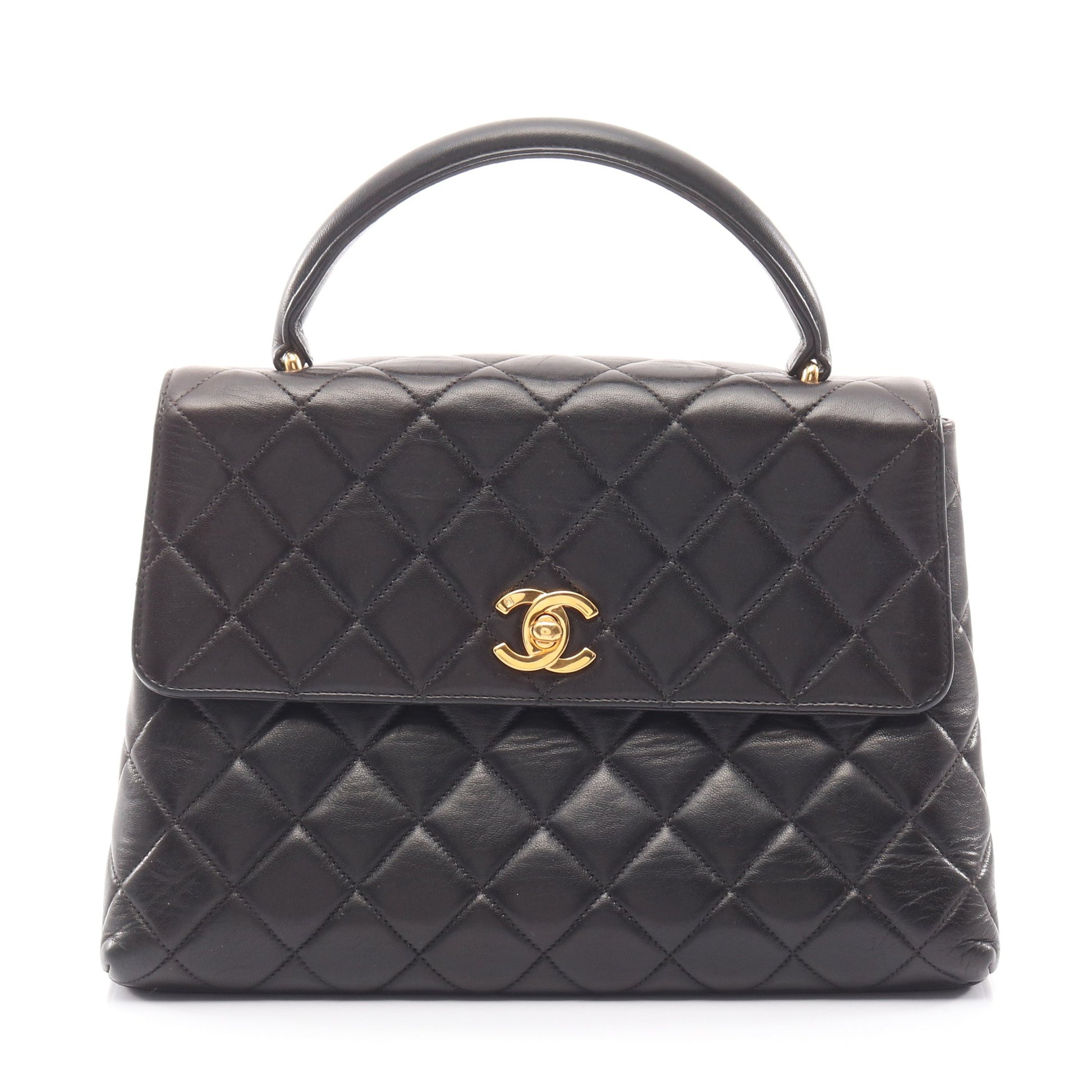 マトラッセ トップハンドル ハンドバッグ ラムスキン ブラック ゴールド金具 シャネル バッグ CHANEL