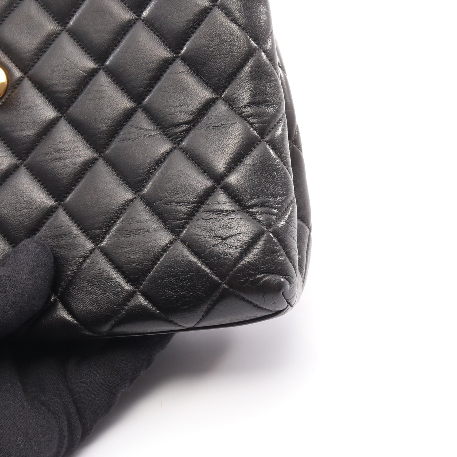 マトラッセ トップハンドル ハンドバッグ ラムスキン ブラック ゴールド金具 シャネル バッグ CHANEL
