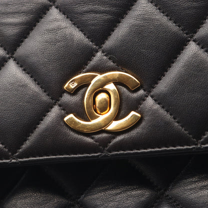 マトラッセ トップハンドル ハンドバッグ ラムスキン ブラック ゴールド金具 シャネル バッグ CHANEL