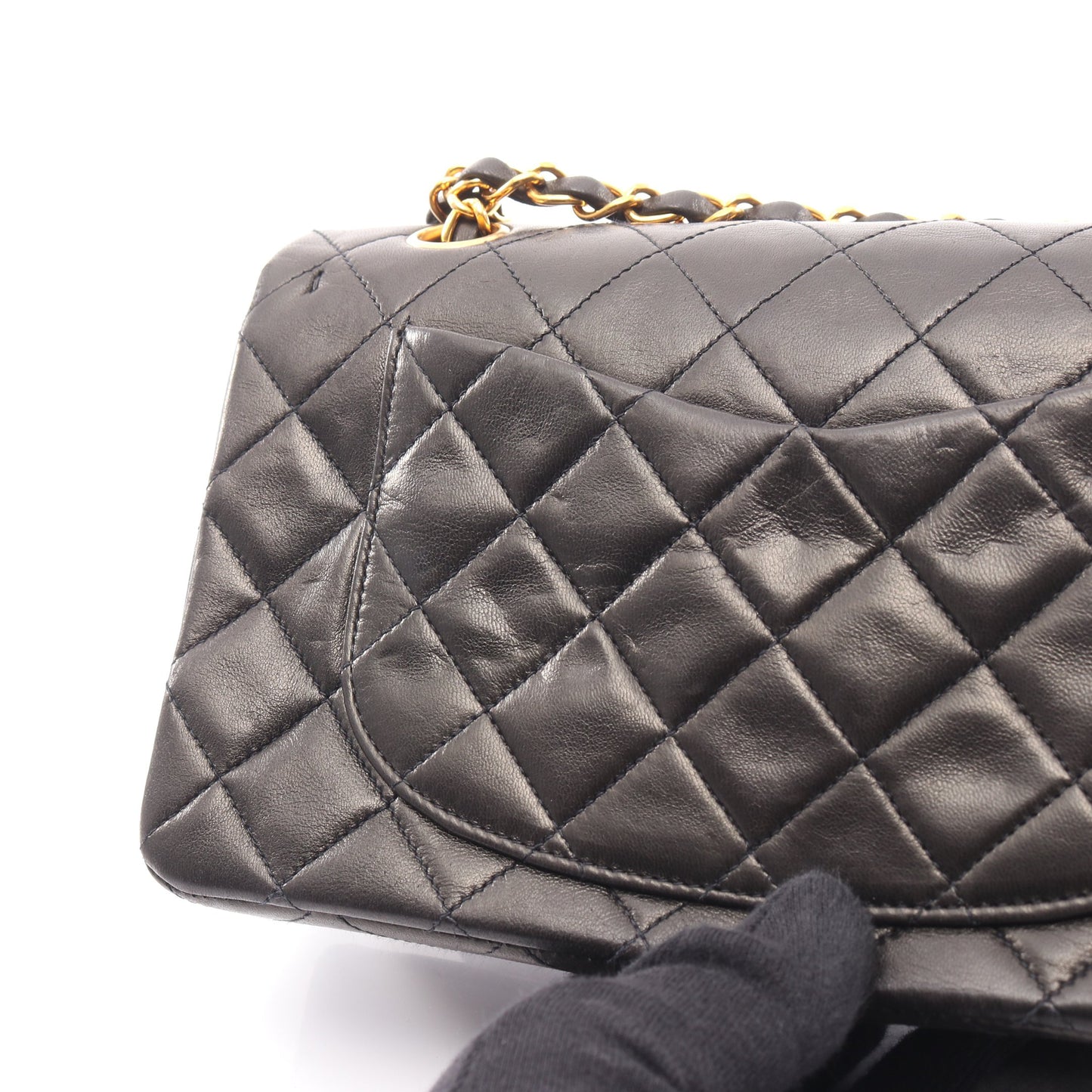 マトラッセ Wフラップ Wチェーンショルダーバッグ ラムスキン ブラック ゴールド金具 シャネル バッグ CHANEL