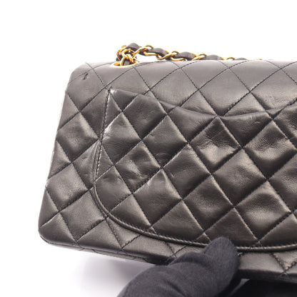 マトラッセ Wフラップ Wチェーンショルダーバッグ ラムスキン ブラック ゴールド金具 シャネル バッグ CHANEL