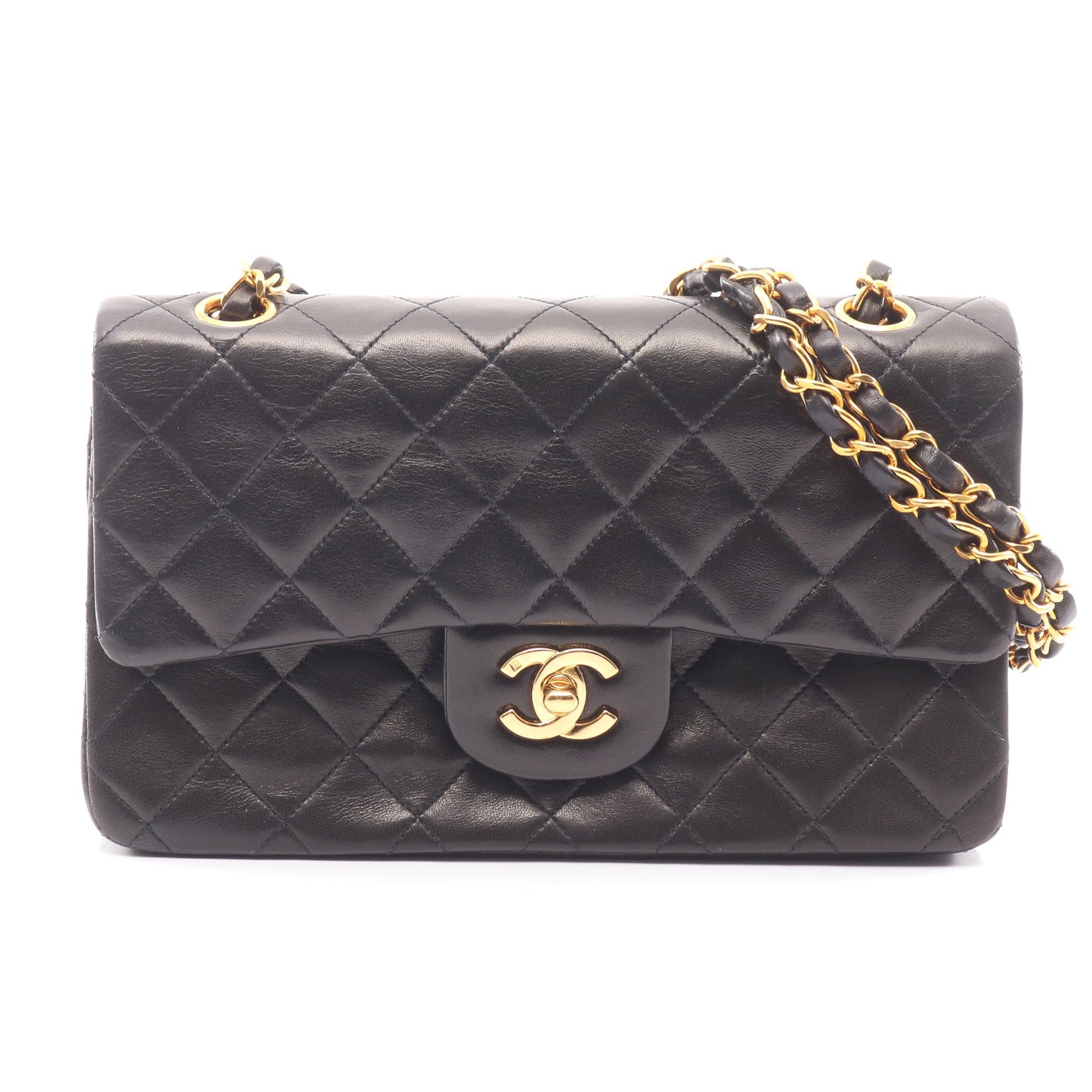 マトラッセ Wフラップ Wチェーンショルダーバッグ ラムスキン ブラック ゴールド金具 シャネル バッグ CHANEL