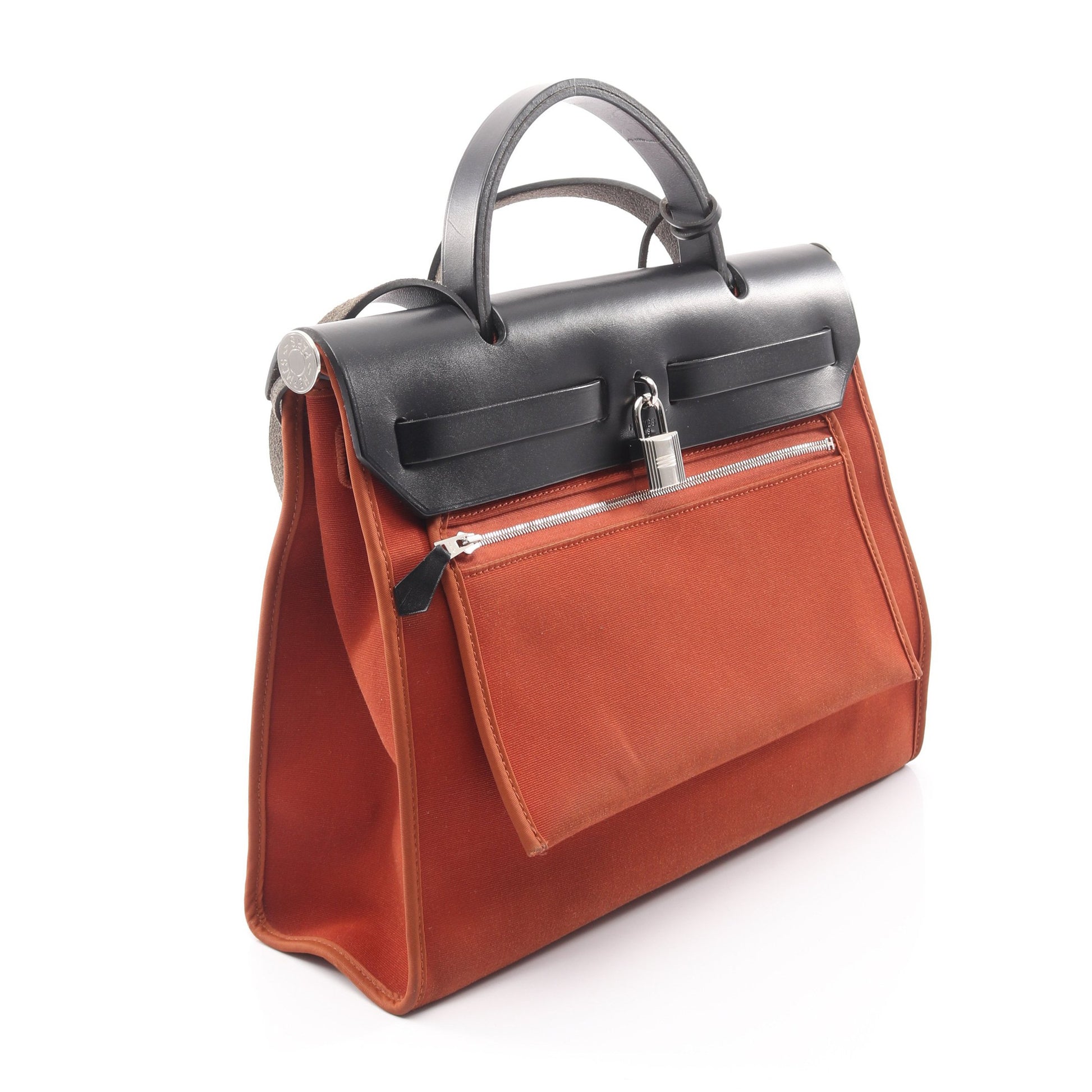 エールバッグジップPM ブリック ハンドバッグ トワルオフィシエ ヴァッシュハンター ブラウン ブラック シルバー金具 2WAY X刻印 エルメス バッグ HERMES