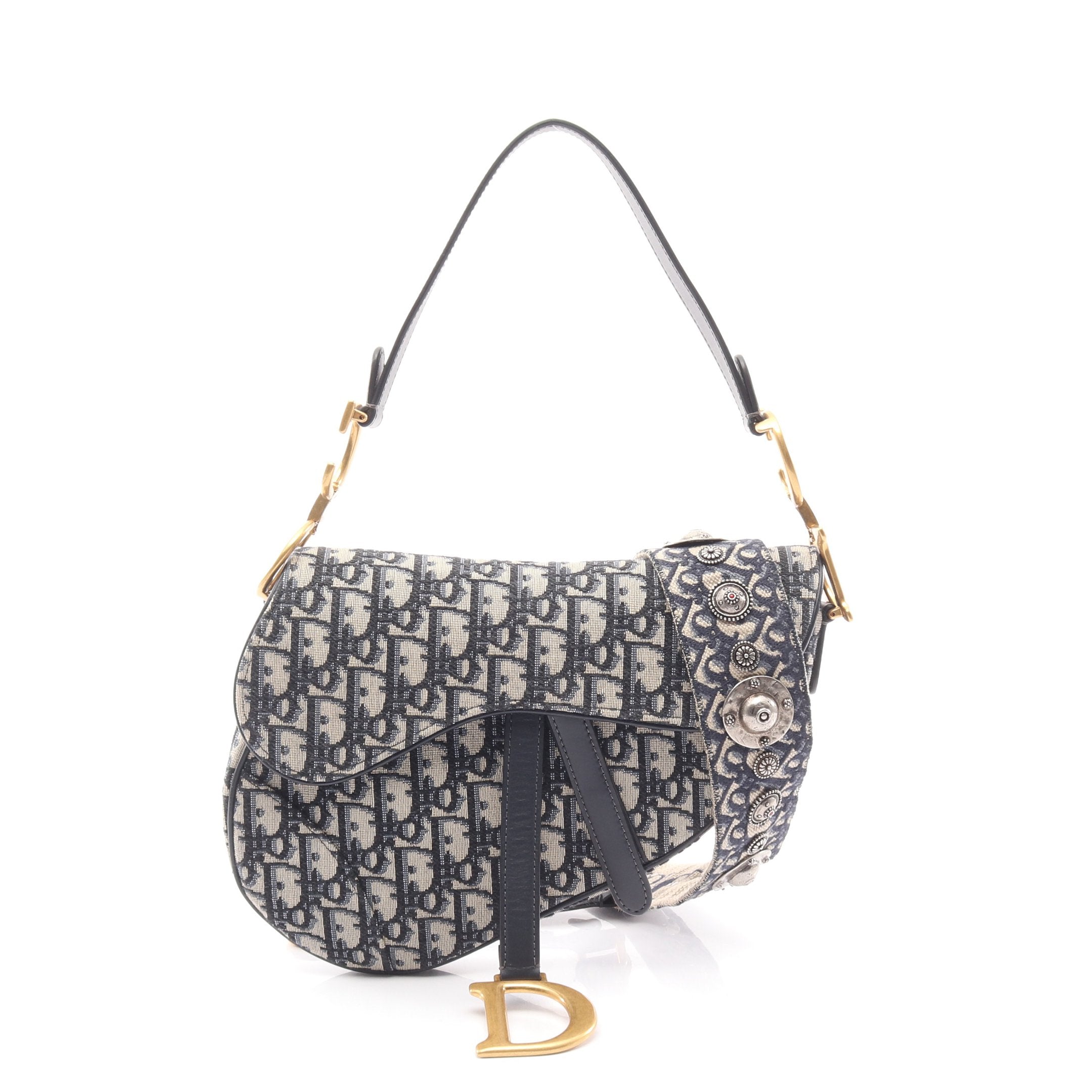 サドルバッグ オブリークジャカード ハンドバッグ キャンバス レザー