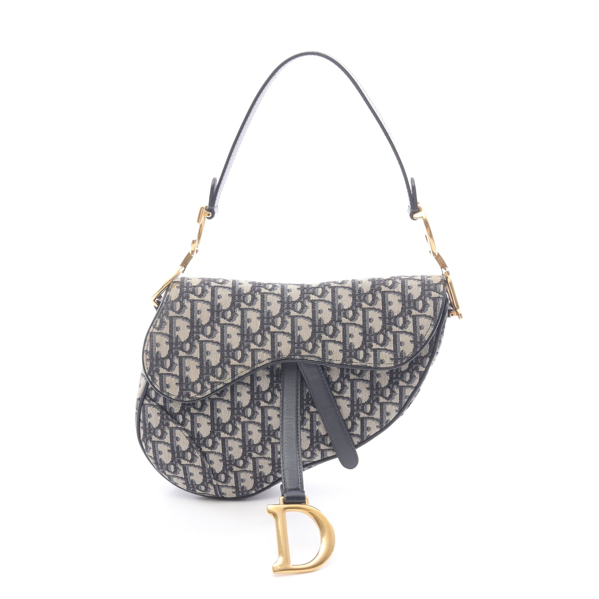 サドルバッグ オブリークジャガード ハンドバッグ キャンバス レザー アイボリー ネイビー クリスチャンディオール バッグ Christian Dior