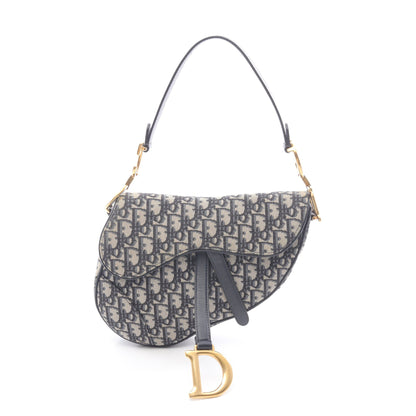 サドルバッグ オブリークジャガード ハンドバッグ キャンバス レザー アイボリー ネイビー クリスチャンディオール バッグ Christian Dior
