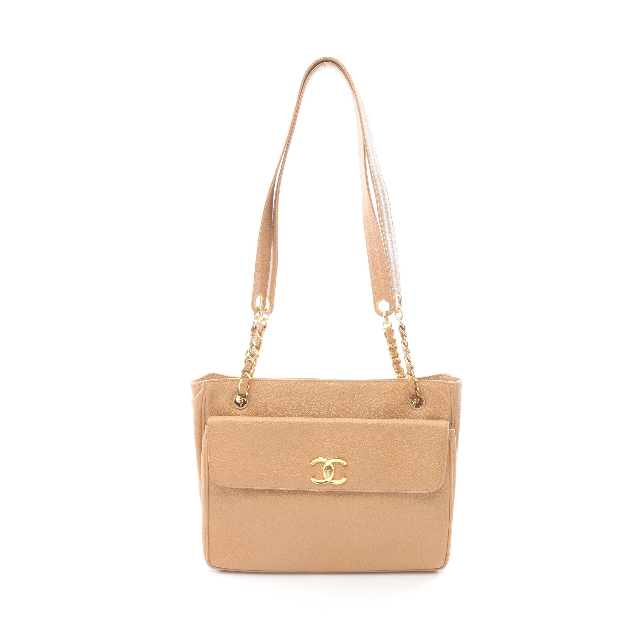 CHANEL ベージュ チェック柄 トートバッグ シャネル(Chanel) 花柄 レディース キャンバス,レザー ハンドバッグ