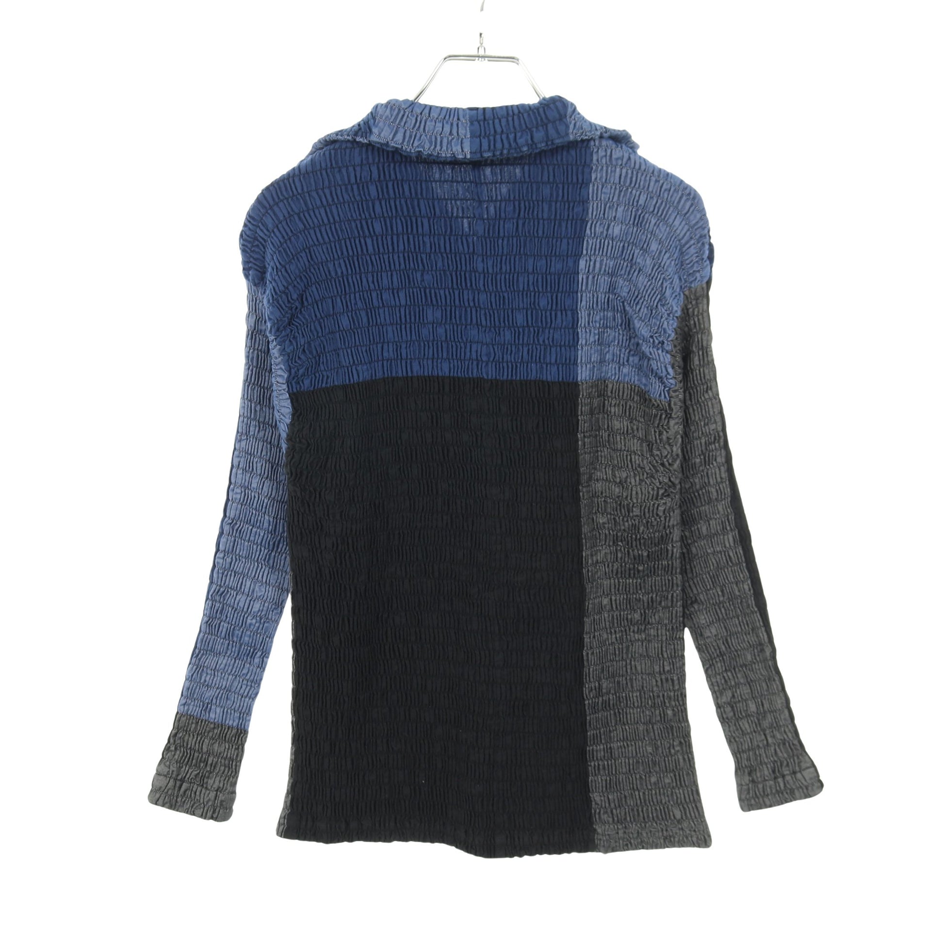 シャツ コットン ブルー ダークグレー ブラック 配色切替 イッセイミヤケ トップス ISSEY MIYAKE