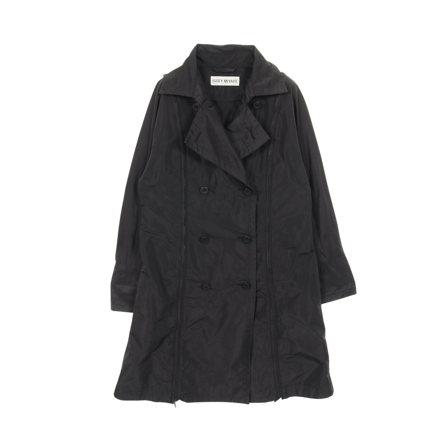 ファスナーデザイン 変形 トレンチコート ポリエスエル ブラック イッセイミヤケ アウター ISSEY MIYAKE