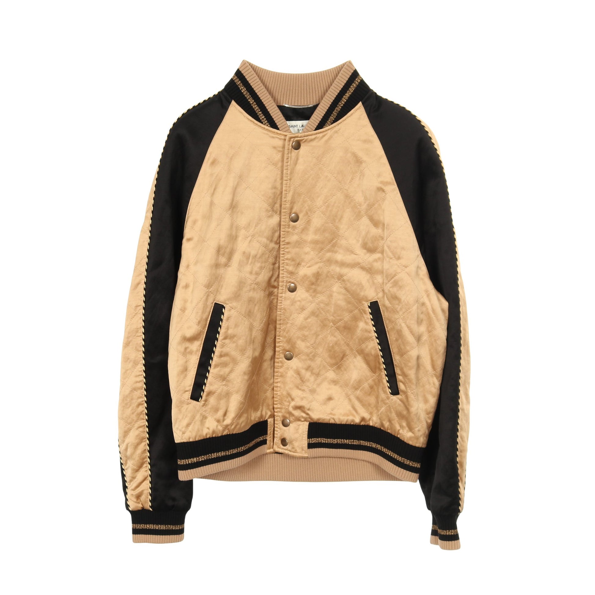 テディ ボンバージャケット キルティングジャケット レーヨン リネン ベージュ ブラック サンローランパリ アウター SAINT LAURENT PARIS