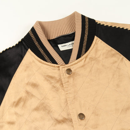 テディ ボンバージャケット キルティングジャケット レーヨン リネン ベージュ ブラック サンローランパリ アウター SAINT LAURENT PARIS