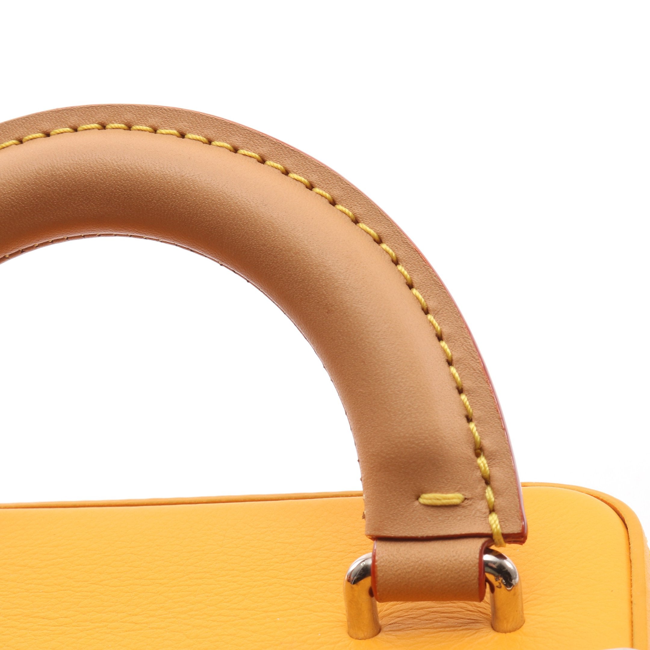 ヴェルティカルボックス トランク サフラン ハンドバッグ レザー