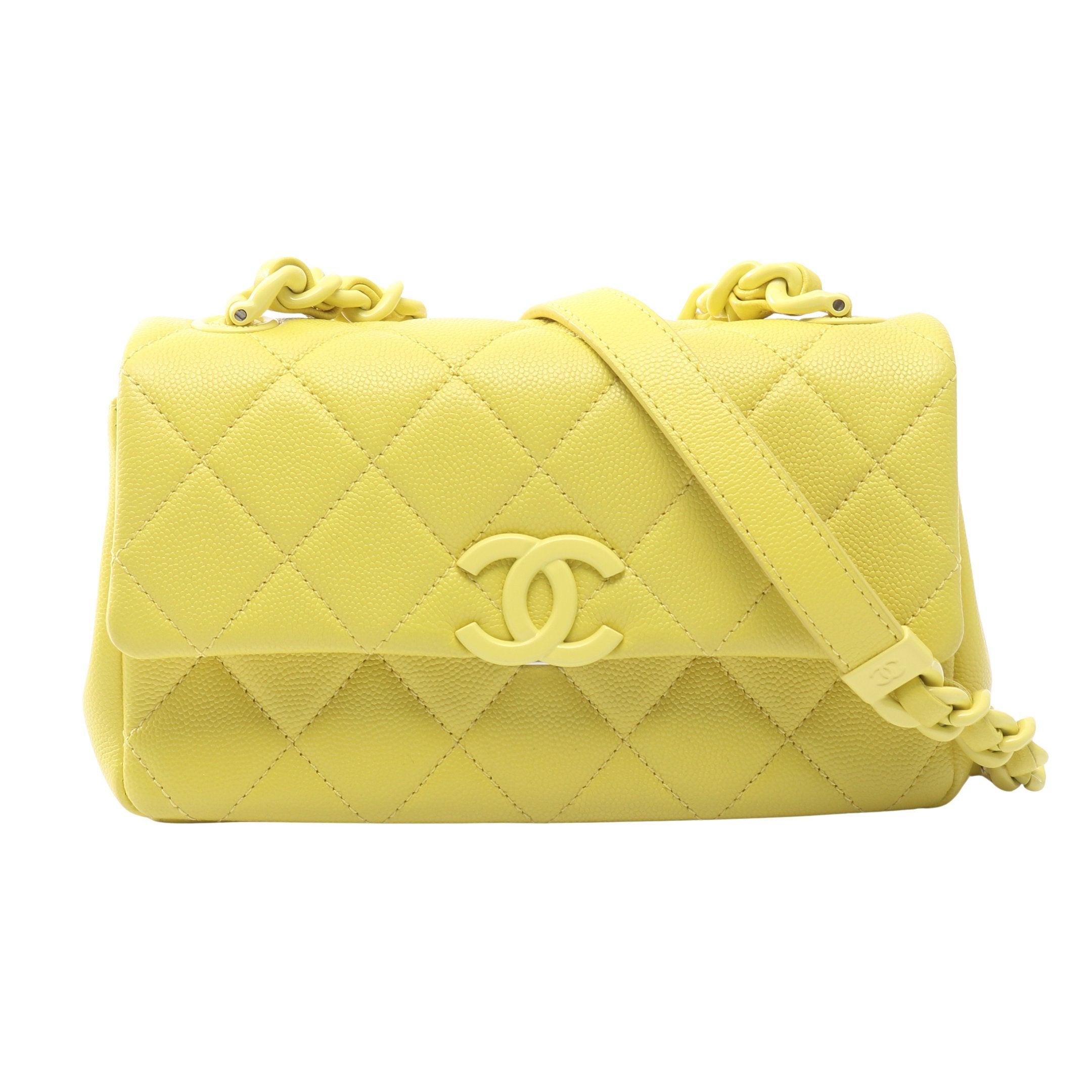 ノベルティ CHANEL イエロー ショルダーバッグ シャネル シャネル22ミニ レザー チェーンショルダーバッグ イエロー