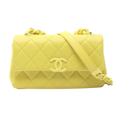マトラッセ チェーンショルダーバッグ キャビアスキン イエロー コンビ金具 シャネル バッグ CHANEL