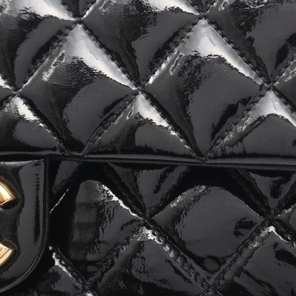 マトラッセ Wチェーンショルダーバッグ エナメルレザー レザー ブラック ゴールド金具 シャネル バッグ CHANEL