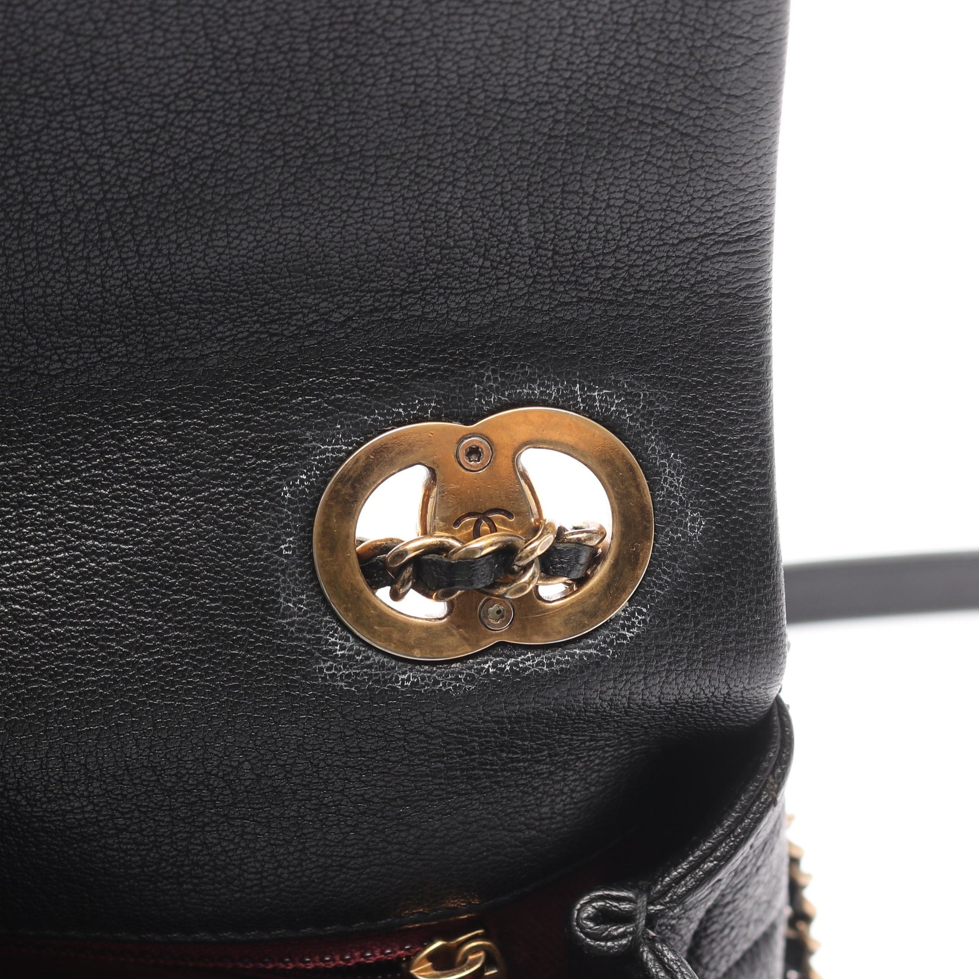 マトラッセ Wチェーンショルダーバッグ エナメルレザー レザー ブラック ゴールド金具 シャネル バッグ CHANEL