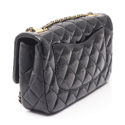 マトラッセ Wチェーンショルダーバッグ エナメルレザー レザー ブラック ゴールド金具 シャネル バッグ CHANEL