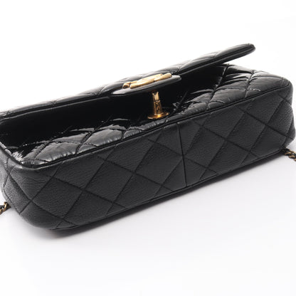 マトラッセ Wチェーンショルダーバッグ エナメルレザー レザー ブラック ゴールド金具 シャネル バッグ CHANEL