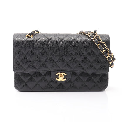 マトラッセ Wフラップ Wチェーンショルダーバッグ キャビアスキン ブラック ゴールド金具 シャネル バッグ CHANEL