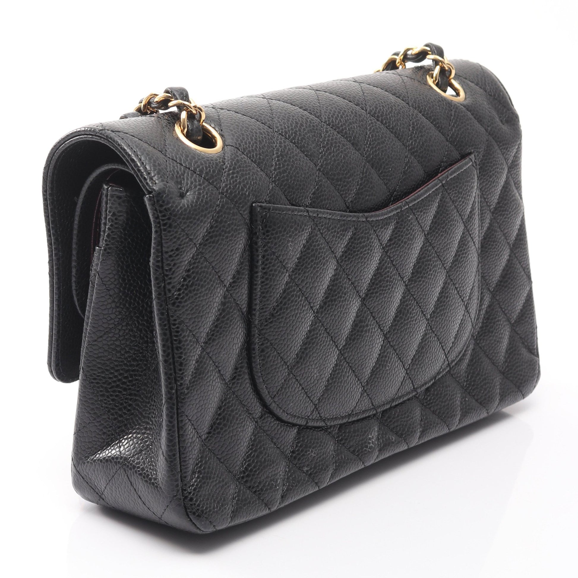 マトラッセ Wフラップ Wチェーンショルダーバッグ キャビアスキン ブラック ゴールド金具 シャネル バッグ CHANEL