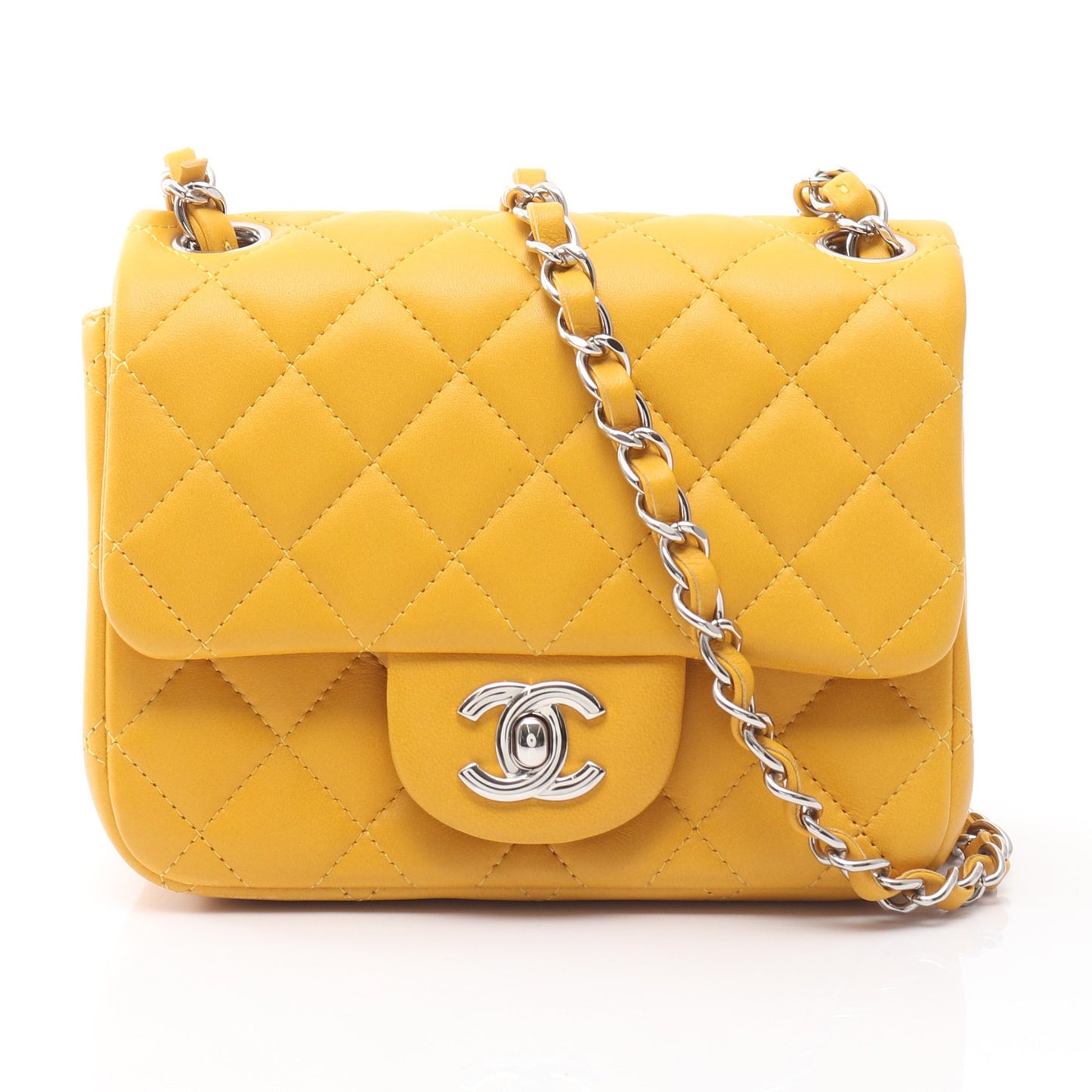 ミニマトラッセ チェーンショルダーバッグ ラムスキン オレンジイエロー シルバー金具 シャネル バッグ CHANEL