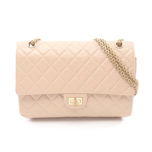 2.55 マトラッセ Wフラップ Wチェーンショルダーバッグ レザー ベージュ ゴールド金具 シャネル バッグ CHANEL