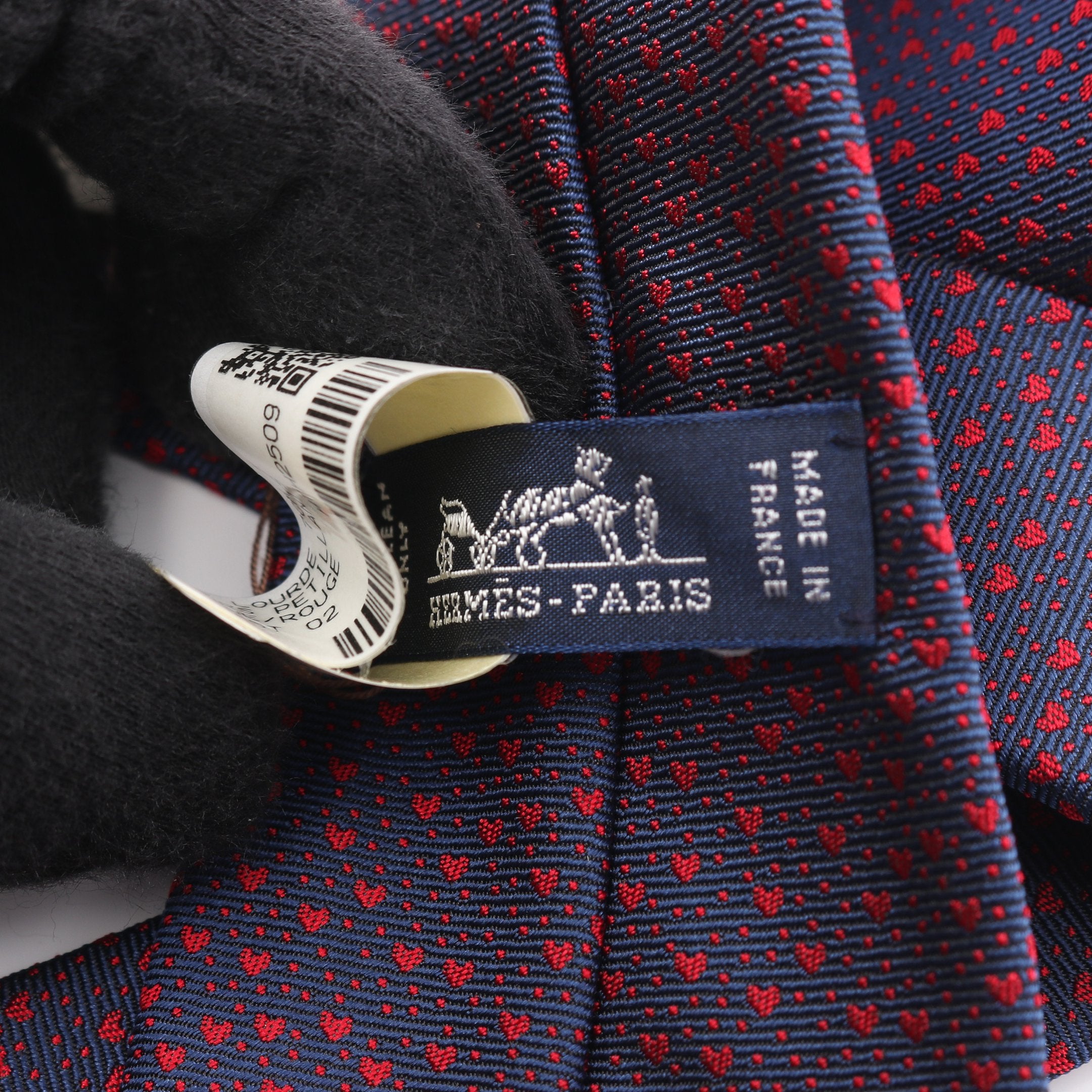 HERMES シルク ネクタイ ハート クールペティアン ネクタイ ハート柄 シルク ネイビー レッド エルメス