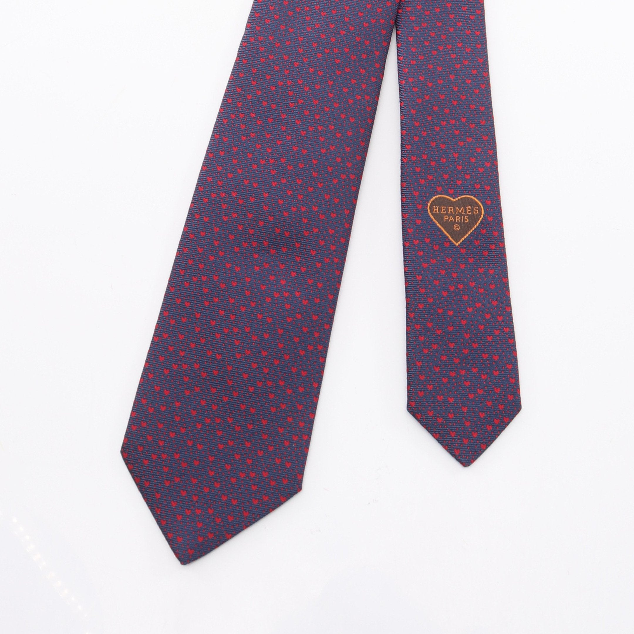 クールペティアン ネクタイ ハート柄 シルク ネイビー レッド エルメス