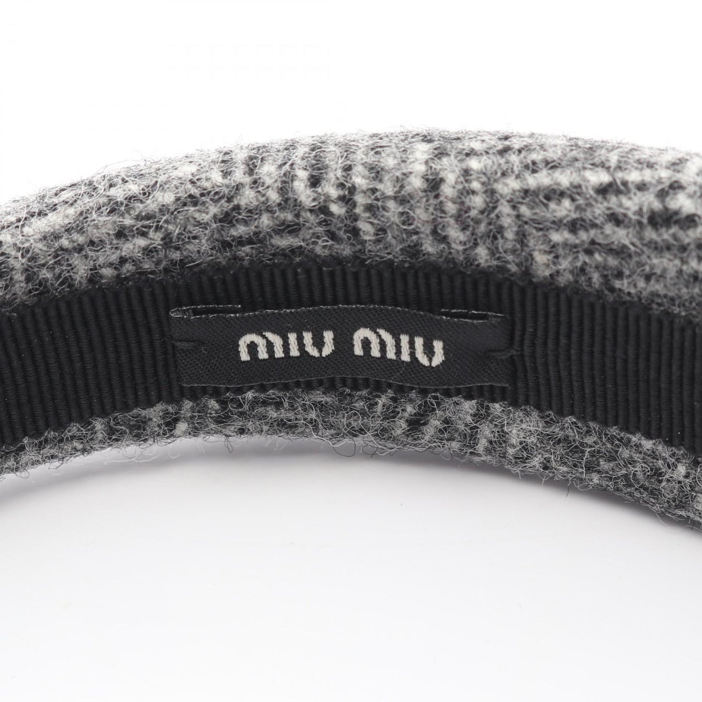 ツイード ロゴ カチューシャ ファブリック グレー ミュウミュウ アクセサリー miu miu