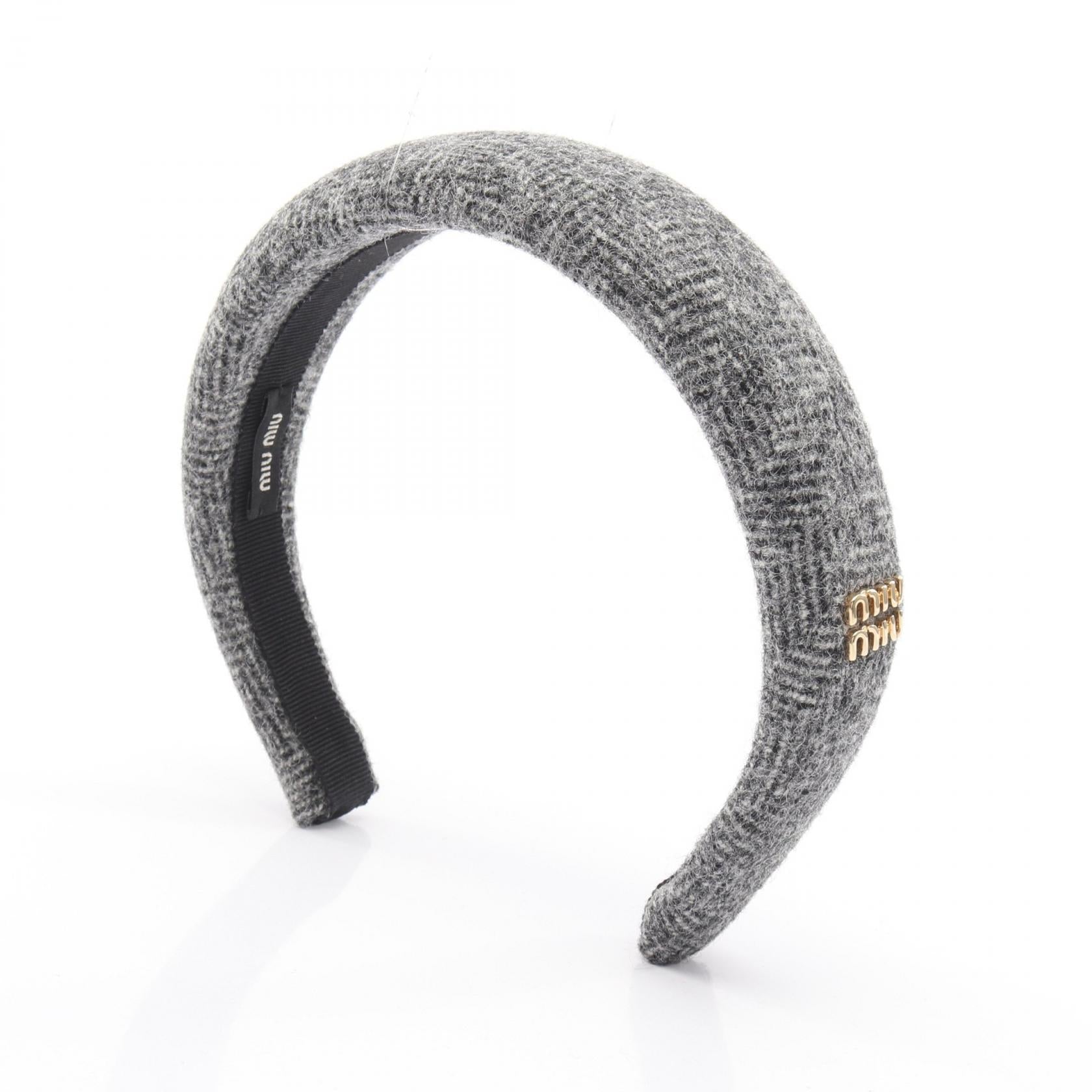 ツイード ロゴ カチューシャ ファブリック グレー ミュウミュウ – RECLO
