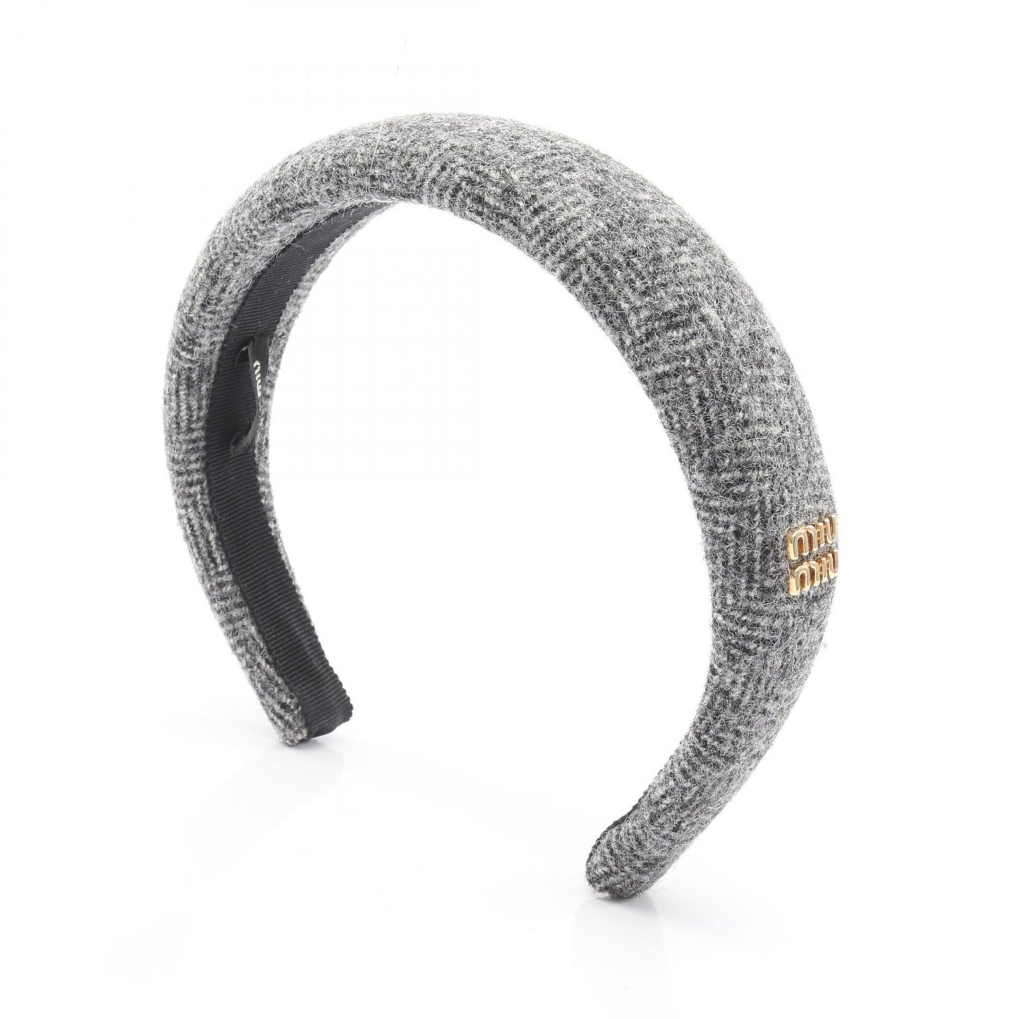 ツイード ロゴ カチューシャ ファブリック グレー ミュウミュウ アクセサリー miu miu