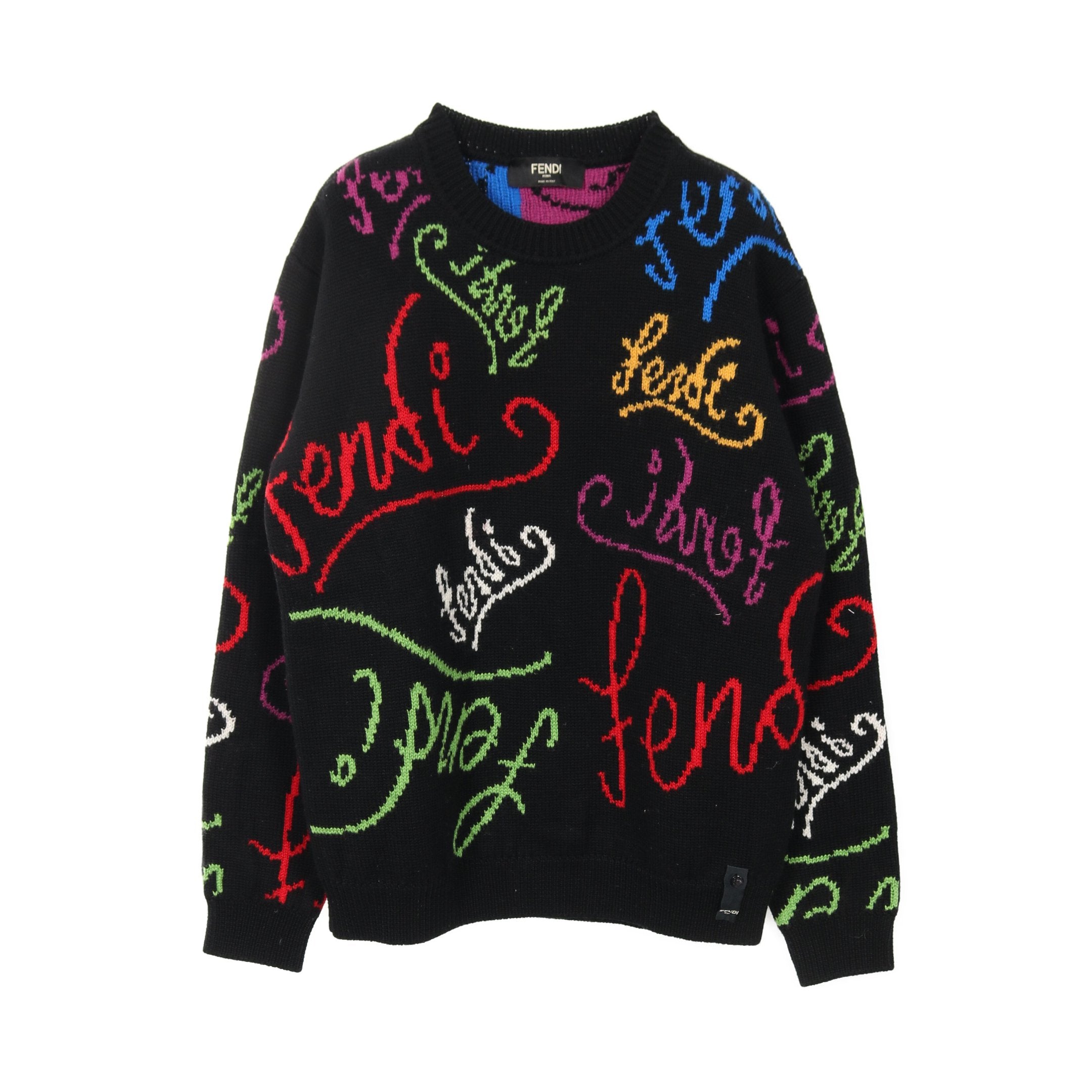 ARTIST ALLOVER ロゴ ニット ウール ブラック マルチカラー フェンディ