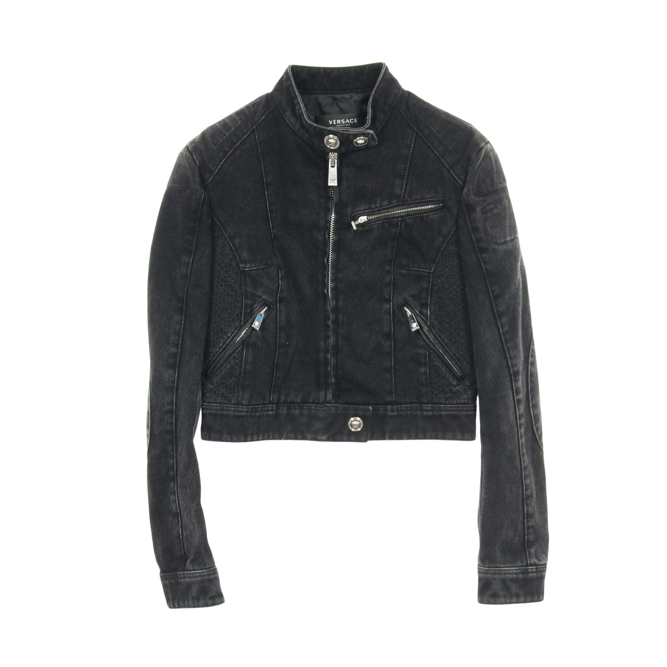 メドゥーサボタン ジップアップ デニムジャケット コットン ブラック