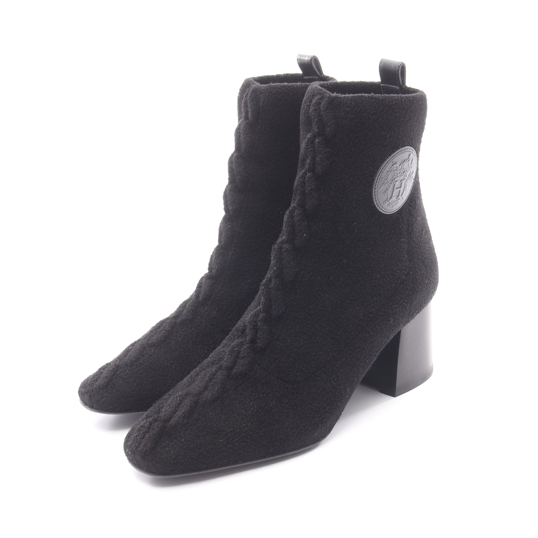 HERMES ブラック ヴォルヴェール ニットショートブーツ 39サイズ HERMES ヴォルヴェール ショートブーツ ニット エクスリブリス ヒール