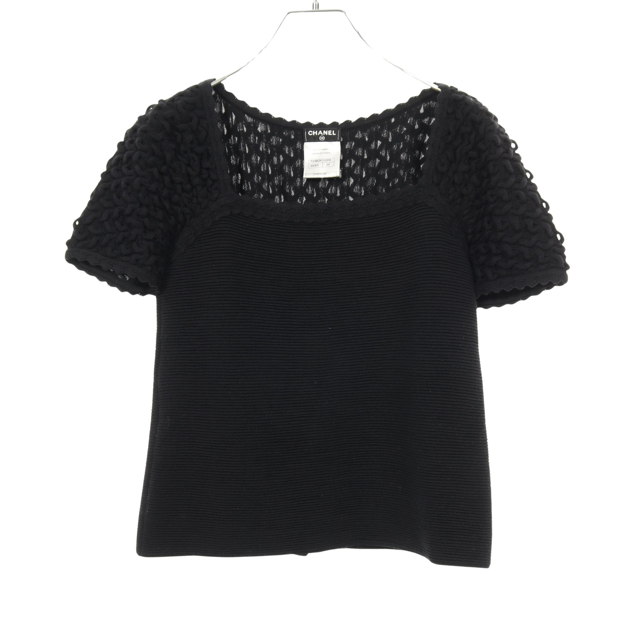 CHANEL シャネル ココマーク　半袖 ニット　Tシャツ ブラック ウール ココマーク ニット 半袖 ウール ブラック シャネル – RECLO
