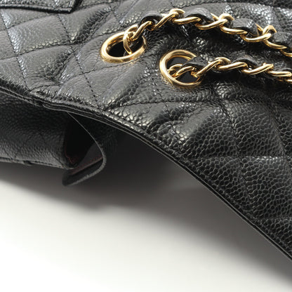 マトラッセ Wフラップ Wチェーンショルダーバッグ キャビアスキン ブラック ゴールド金具 シャネル バッグ CHANEL