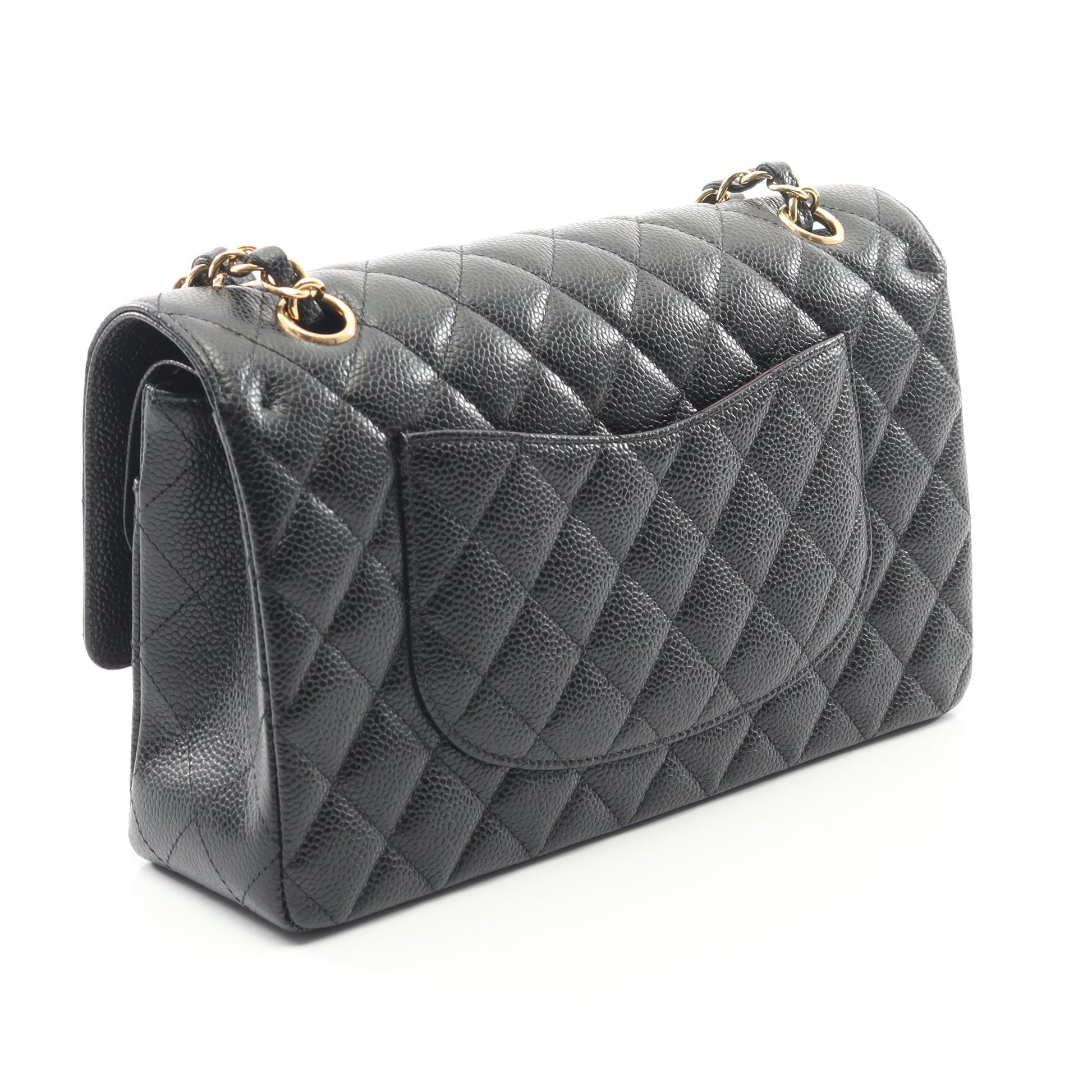 マトラッセ Wフラップ Wチェーンショルダーバッグ キャビアスキン ブラック ゴールド金具 シャネル バッグ CHANEL