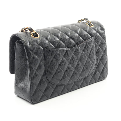 マトラッセ Wフラップ Wチェーンショルダーバッグ キャビアスキン ブラック ゴールド金具 シャネル バッグ CHANEL