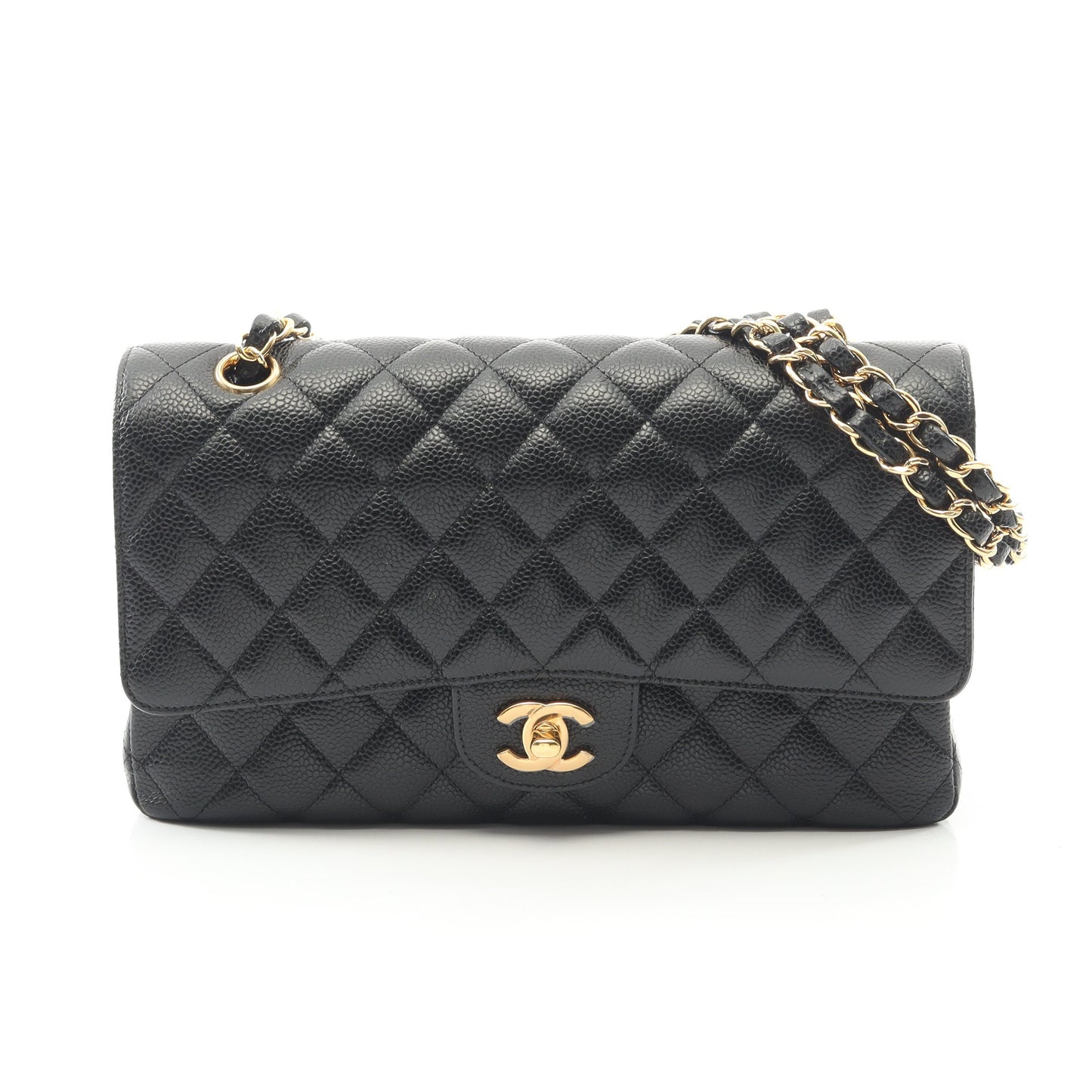 マトラッセ Wフラップ Wチェーンショルダーバッグ キャビアスキン ブラック ゴールド金具 シャネル バッグ CHANEL