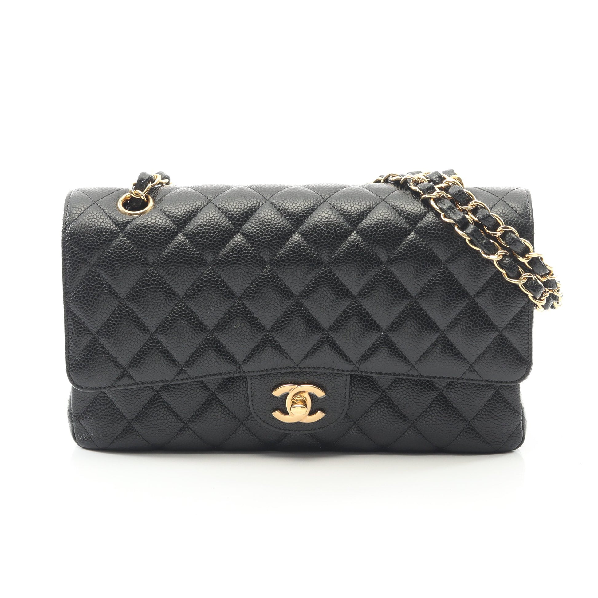 マトラッセ Wフラップ Wチェーンショルダーバッグ キャビアスキン ブラック ゴールド金具 シャネル バッグ CHANEL