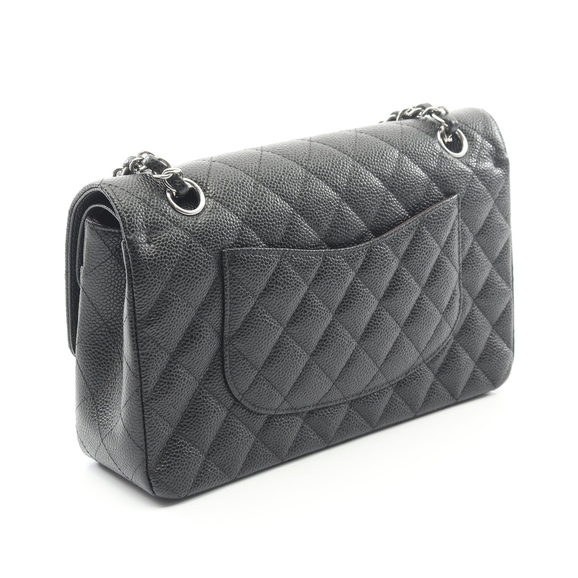 マトラッセ Wフラップ Wチェーンショルダーバッグ キャビアスキン ブラック シルバー金具 シャネル バッグ CHANEL