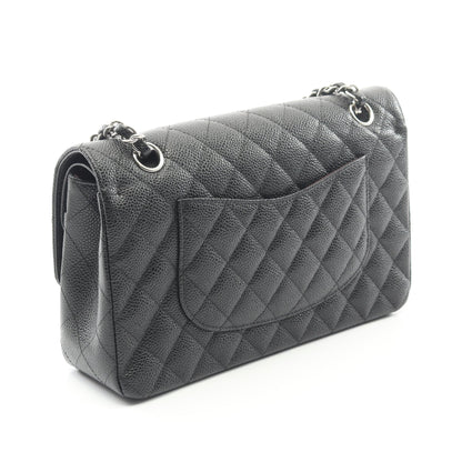 マトラッセ Wフラップ Wチェーンショルダーバッグ キャビアスキン ブラック シルバー金具 シャネル バッグ CHANEL