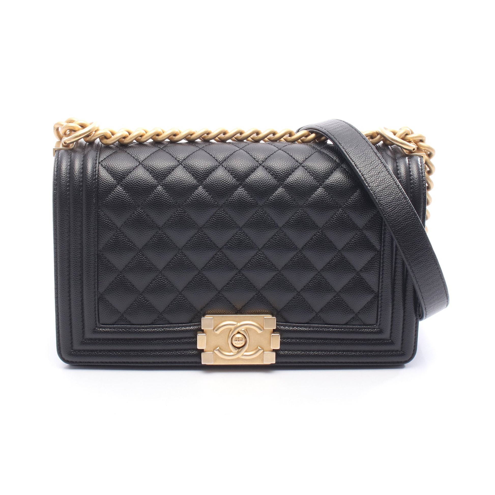 ボーイシャネル チェーンショルダーバッグ キャビアスキン ブラック ゴールド金具 シャネル バッグ CHANEL